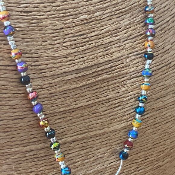 Sterling silver necklace & millefiori pendant - Picture 4 of 6